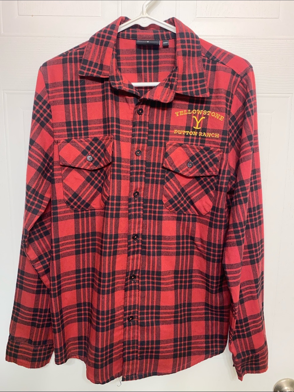 Yellowstone Dutton Ranch Red Plaid Button-Down Shirt